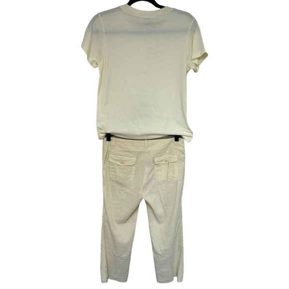 Theory Women's Cream Cotton Top And Linen Blend Pants Set Size Medium 6 - Picture 2 of 16